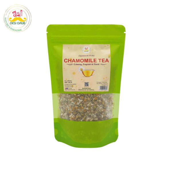 Desi Grub Premium Chamomile Flower Tea 40g: Pure Whole Flower Buds for Sleep and Stress Relief | Caffeine-Free Herbal Tisane