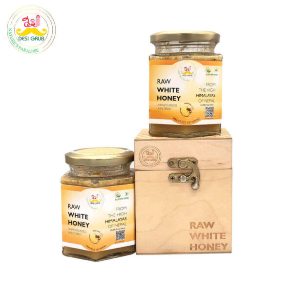 Desi Grub Raw White Honey Wooden Gift Box | Pure Honey from the Himalayan Wilderness