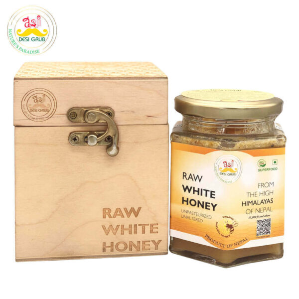 Desi Grub Raw White Honey Wooden Gift Box | Pure Honey from the Himalayan Wilderness